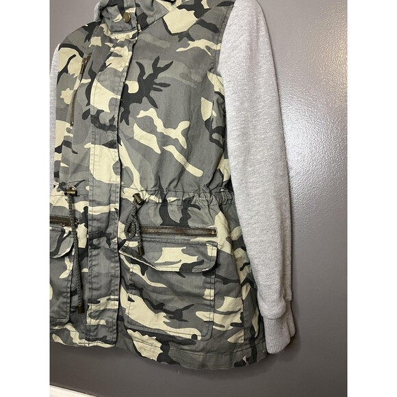 Forever 21 Jacket Womens Small Camo Anorak Parka Gray Hoodie Utility Drawstring - Picture 3 of 9